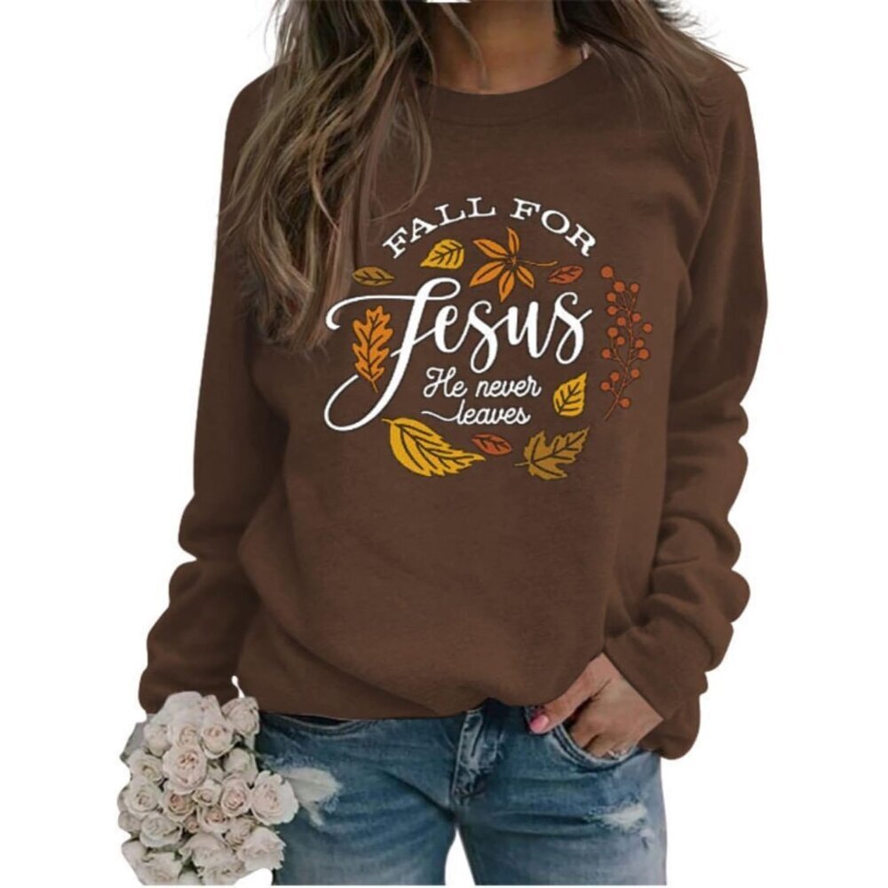Women Jesus Sweatshirt Fall for Jesus Tee Cotton Blend Long Sleeve Casual